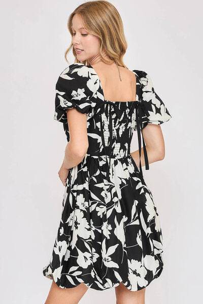 Umgee Two Tone Floral Print Babydoll Dress Plus Size - us.meeeshop