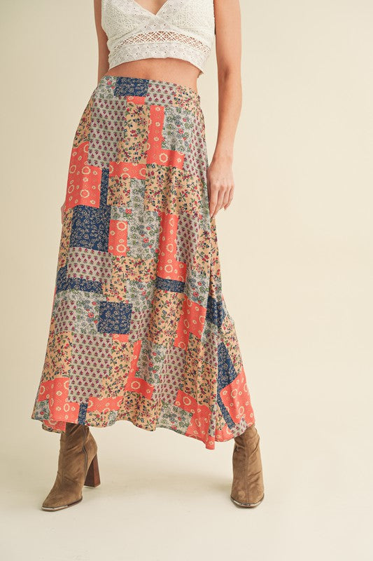 Aemi + Co Printed Maxi Skirt in Tan/Orange - us.meeeshop