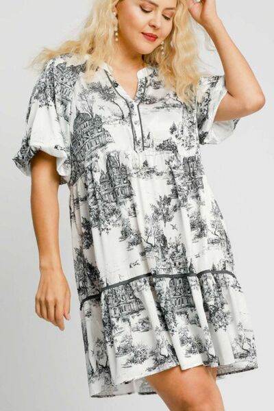 Umgee Two Tone Landscape Print Dress Plus Size - us.meeeshop