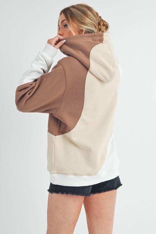 Aemi + Co Color Block Hoodie with Kangaroo Pocket - us.meeeshop