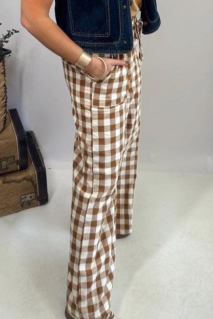 Gingham Tie Elastic Waist Shift Pants