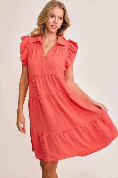 Umgee Johnny Collar Ruffle Cap Sleeve Tiered Dress Plus Size - us.meeeshop