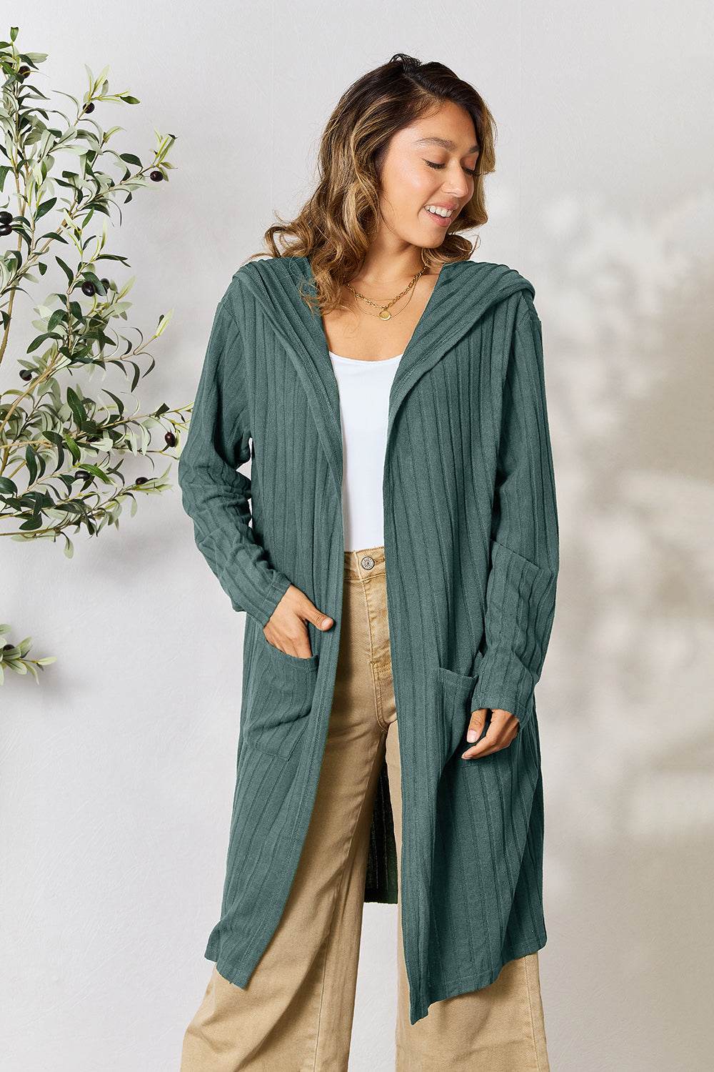 Basic Bae Full Size Ribbed Open Front Long Sleeve Cardigan - us.meeeshop