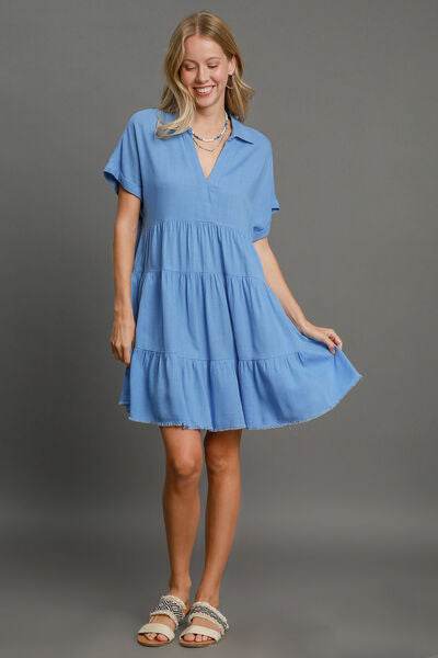 Umgee Raw Hem Folded Sleeve Tiered Dress Plus Size - us.meeeshop