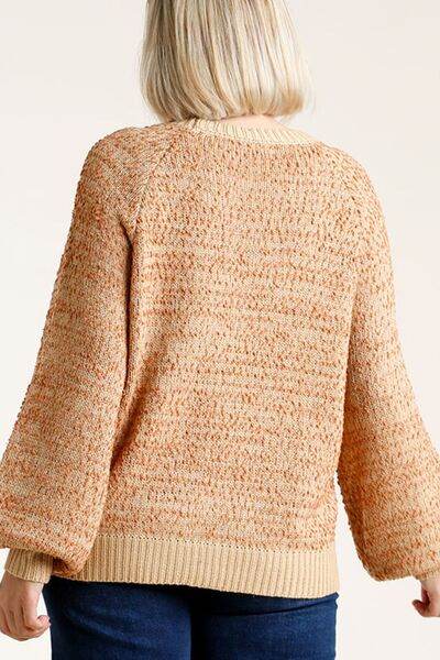 Umgee Ribbed Hem Round Neck Long Sleeve Popcorn Sweater Plus Size - us.meeeshop