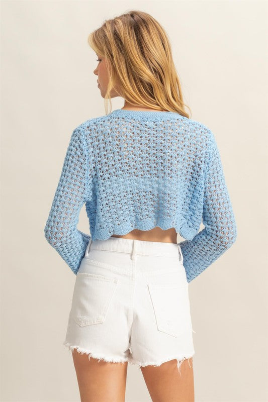 HYFVE Tied Front Crochet Cropped Cardigan - us.meeeshop