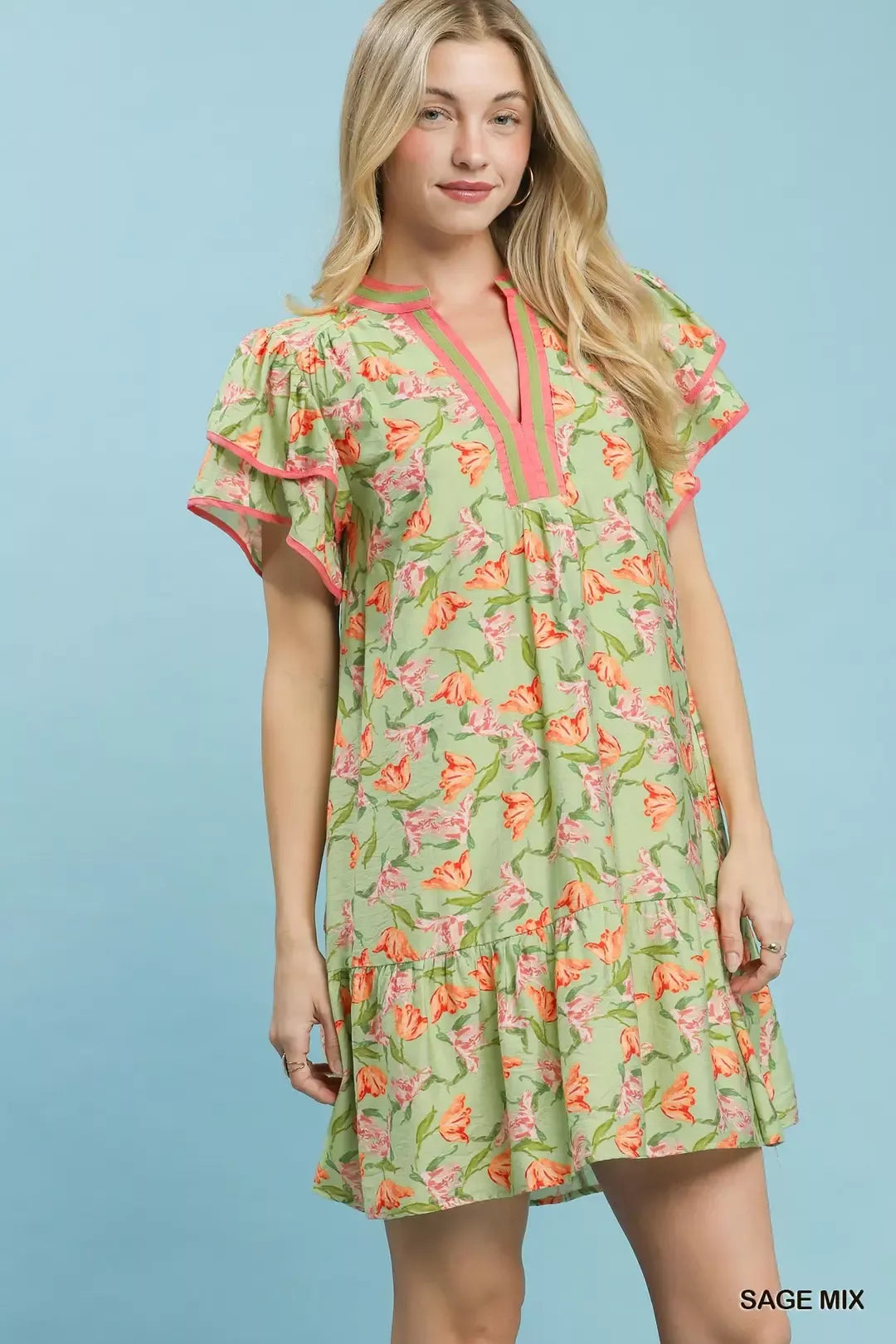 umgee floral flutter Umgee Floral Flutter Sleeve Tiered Dress view 2 (dress) - shop at us.meeeshop
