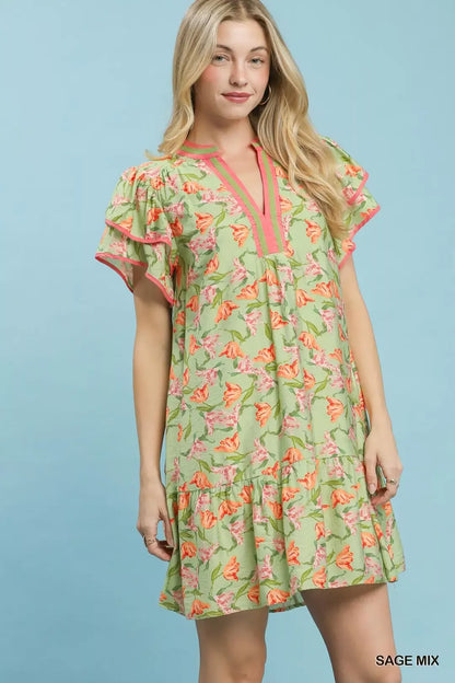 umgee floral flutter Umgee Floral Flutter Sleeve Tiered Dress view 2 (dress) - shop at us.meeeshop