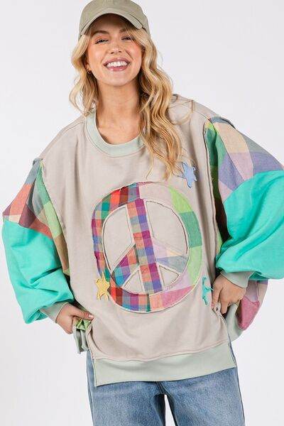 SAGE + FIG Contrast Peace Patch Dropped Shoulder Sweatshirt - us.meeeshop