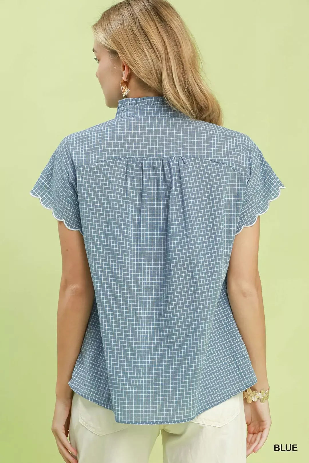 umgee embroidered print Umgee Embroidered Print Scallop Sleeve Button Front Blouse view 3 (top) - shop at us.meeeshop