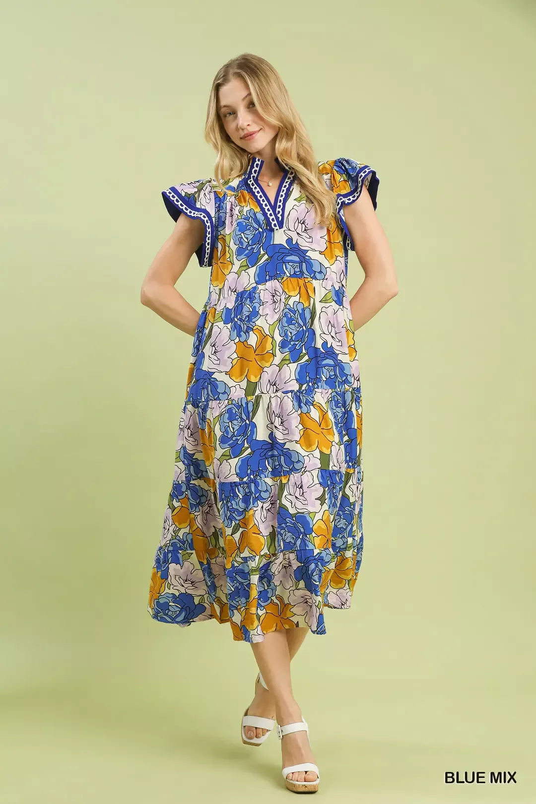 umgee mix bold Umgee Mix Bold Floral Tiered Midi Dress view 4 (dress) - shop at us.meeeshop