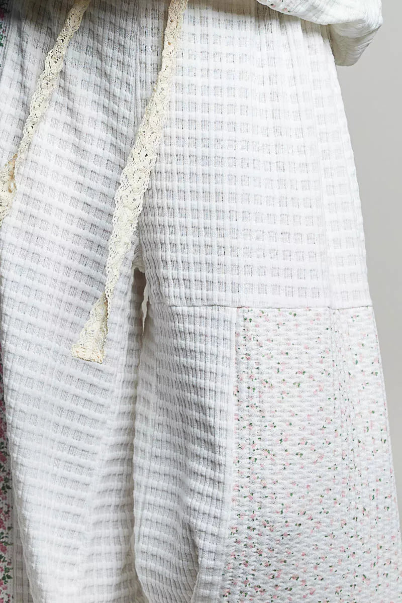 pol patchwork mixed Pol Patchwork Mixed Knit Wide Leg Pants view 7 (bottom) - shop at us.meeeshop