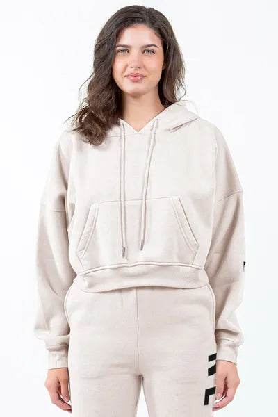 American Bazi Letter Graphic Long Sleeve Drawstring Cropped Hoodie - us.meeeshop