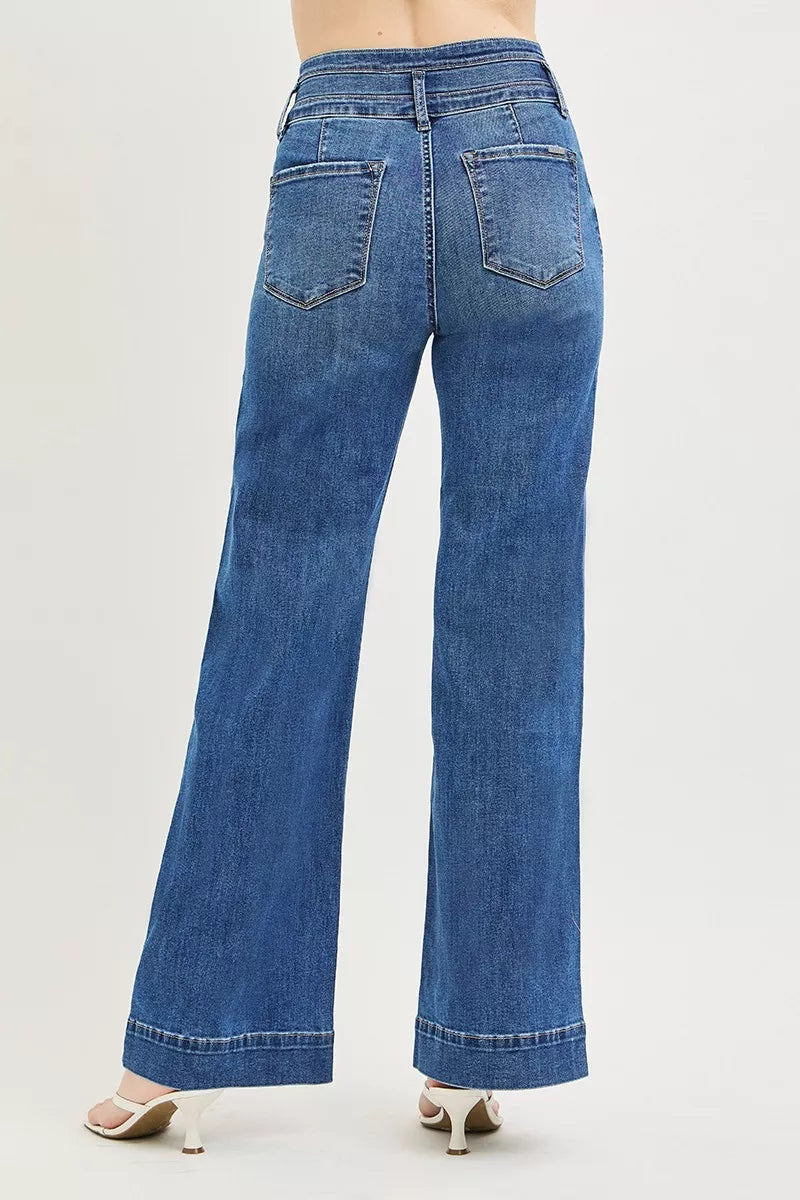 risen high rise Risen High Rise Wide Leg Wide Band Detail Jeans view 5 (bottom) - shop at us.meeeshop