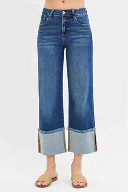 Risen Full Size Mid Rise Crop Wide Wide Cuffed Jeans plus Size