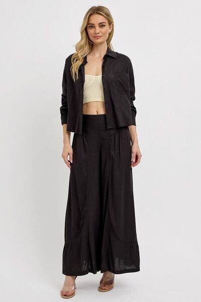 RISEN Shirring Detail Wide Leg Pants - us.meeeshop