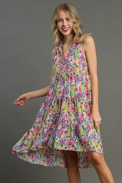 Umgee High-Low Hem Floral Sleeveless Tiered Dress Plus Size - us.meeeshop