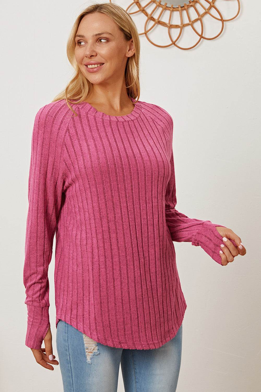 Basic Bae Ribbed Thumbhole Sleeve T-Shirt - us.meeeshop