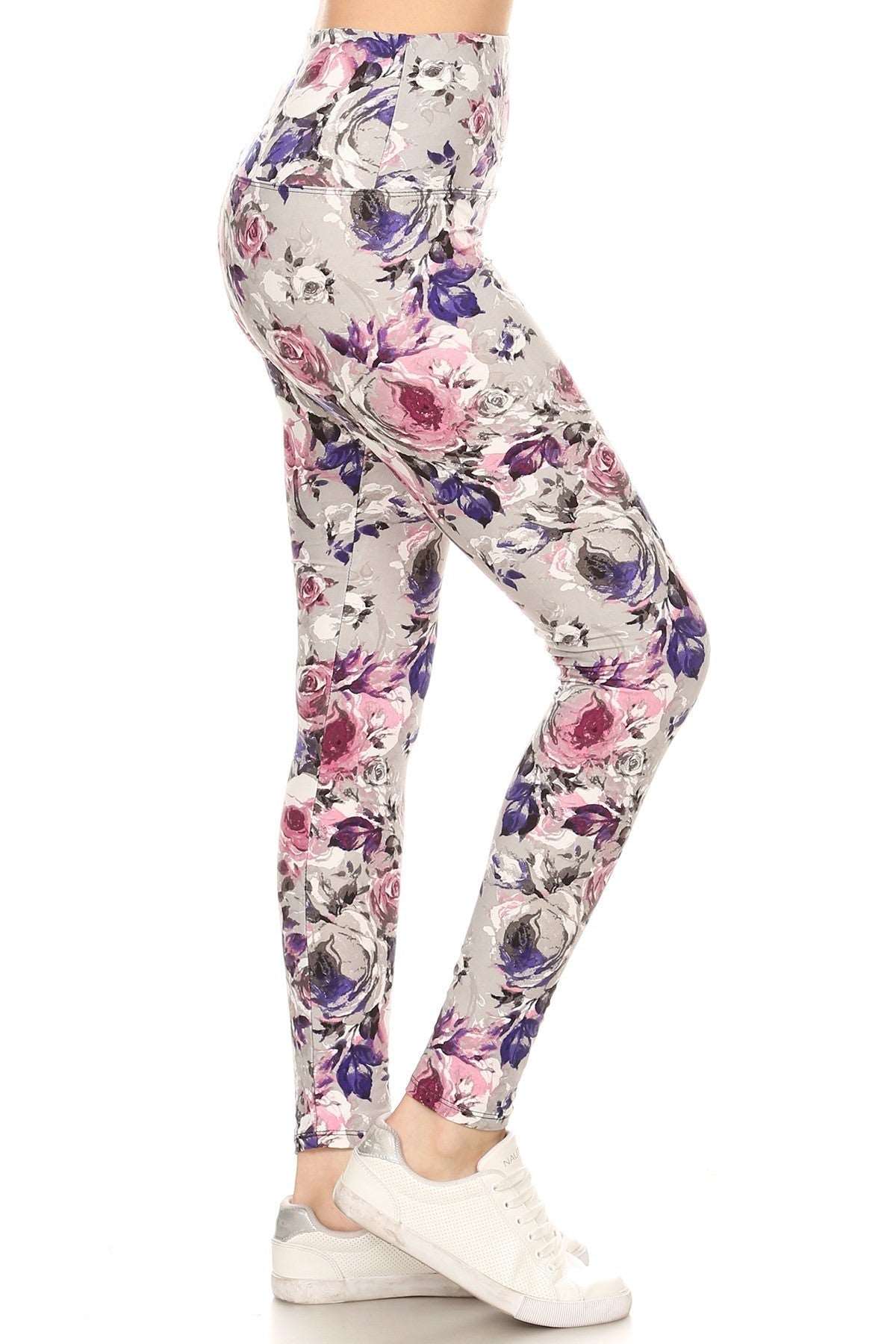 5-inch Long Yoga Style Banded Lined Floral Printed Knit Legging With High Waist | us.meeeshop