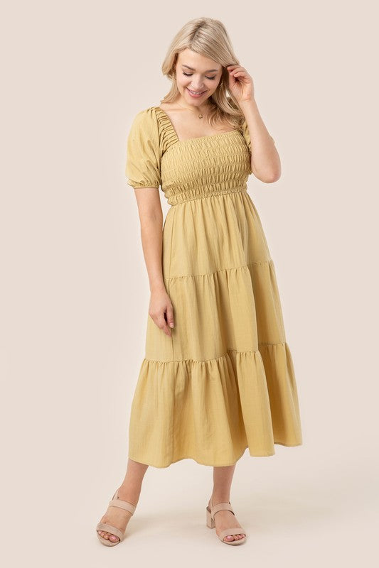 Lilou Tiered long dress with puff sleeves | us.meeeshop