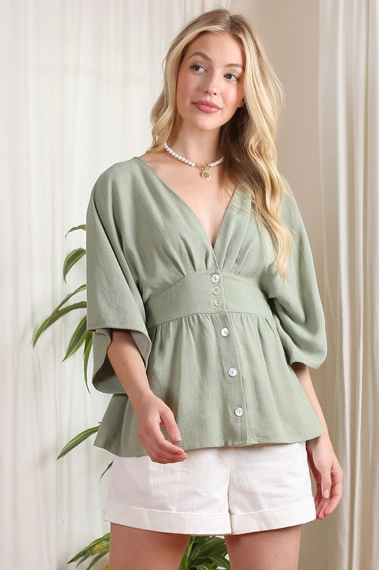 Lilou SS deep V neck button down top | us.meeeshop