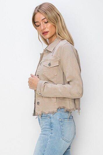 RISEN Raw Hem Button Up Cropped Denim Jacket Plus Size - us.meeeshop