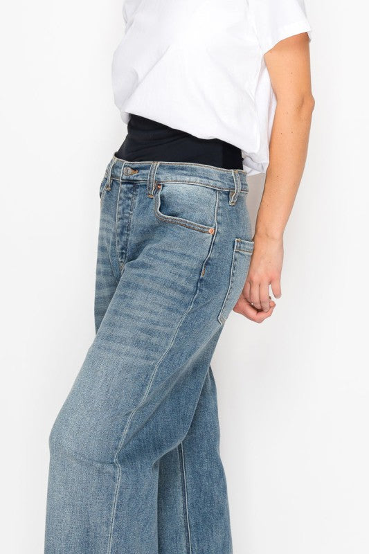 Adjustable Hem Knit Band Wide Leg Jeans us.meeeshop -  Pants