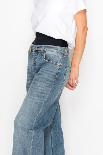 adjustable hem knit Adjustable Hem Knit Band Wide Leg Jeans view 4 (bottom) - shop at us.meeeshop