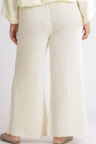 Umgee Elastic Waistband Wide Leg Sweater Pants Plus Size - us.meeeshop