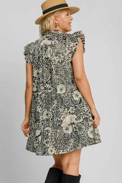 Umgee Printed Ruffle Cap Sleeve Babydoll Dress Plus Size - us.meeeshop