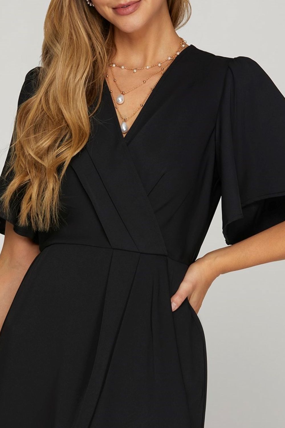 She + Sky Ruffled Surplice Short Flutter Sleeve Mini Dress - us.meeeshop