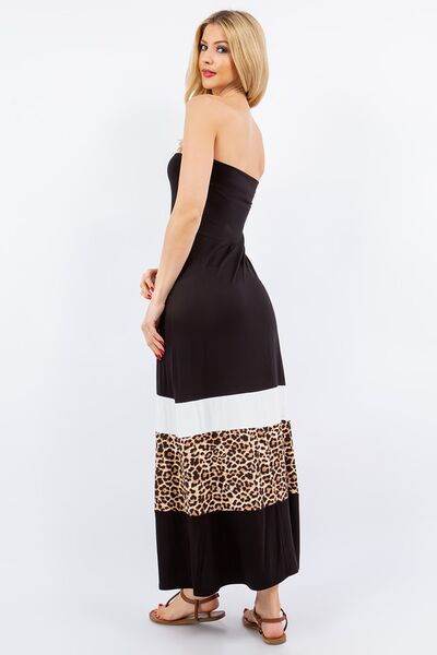 Celeste Leopard Color Block Tube Maxi Dress Plus Size - us.meeeshop