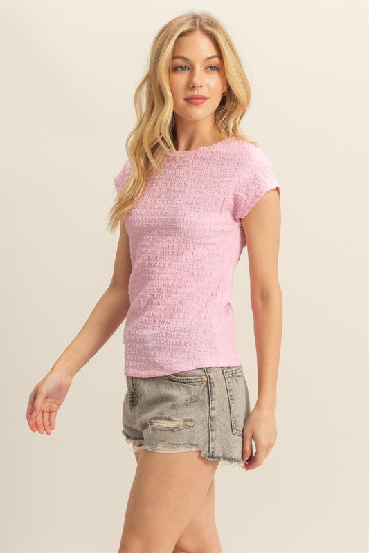 HYFVE Textured Round Neck Cap Sleeve Knit Top - us.meeeshop