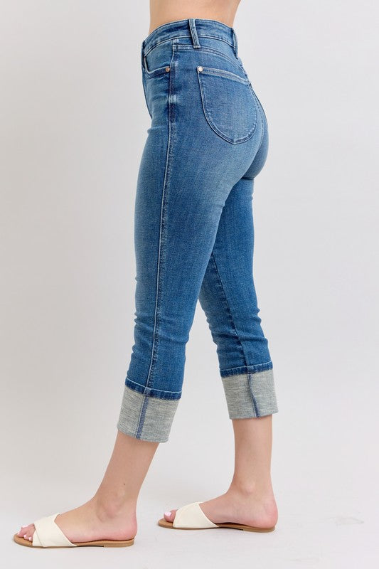 Judy Blue Full Size Skinny Cuff Capris Jeans with Pockets Plus Size - us.meeeshop