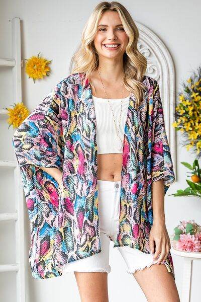 Heimish Full Size Multi Color Snake Open Cardigan Plus Size - us.meeeshop