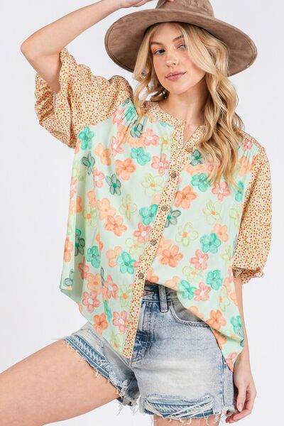 SAGE+FIG Button Down Bubble Sleeves Shirt - us.meeeshop