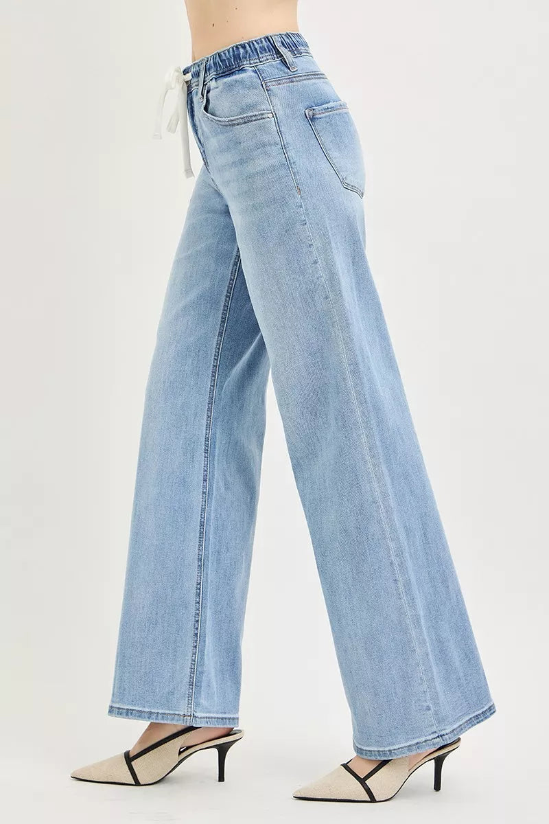 risen elastic band Risen Elastic Band Slouchy Wide Jeans with Drawstring view 4 (bottom) - shop at us.meeeshop