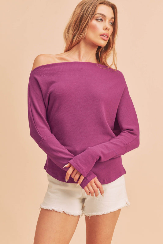 Aemi + Co One Shoulder Long Sleeve Knit Top in Deep Purple - us.meeeshop