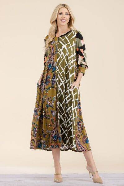 Celeste Paisley Contrast Tent Midi Dress Plus Size - us.meeeshop