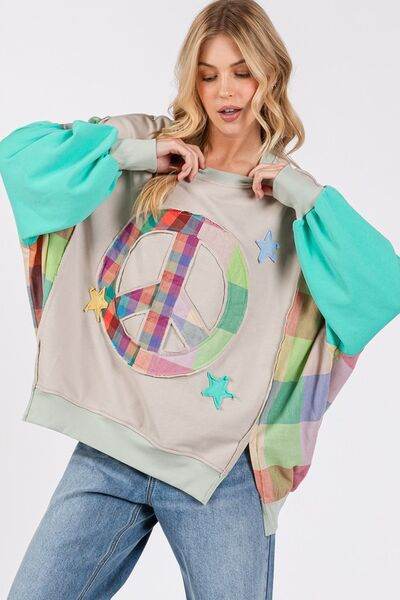 SAGE + FIG Contrast Peace Patch Dropped Shoulder Sweatshirt - us.meeeshop