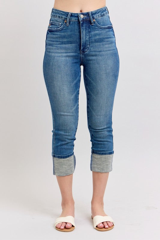 Judy Blue Full Size Skinny Cuff Capris Jeans with Pockets Plus Size - us.meeeshop