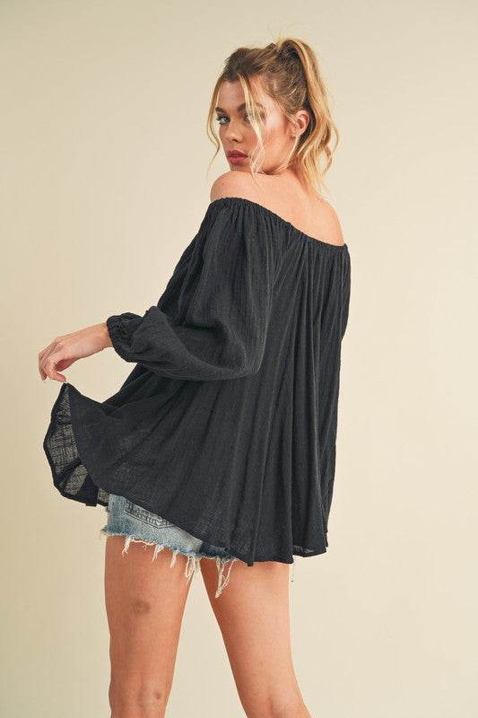 Aemi + Co Off-Shoulder Balloon Sleeve Blouse - us.meeeshop