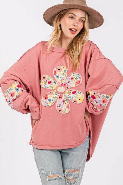 SAGE + FIG Daisy Patch Applique Long Sleeve Sweatshirt - us.meeeshop