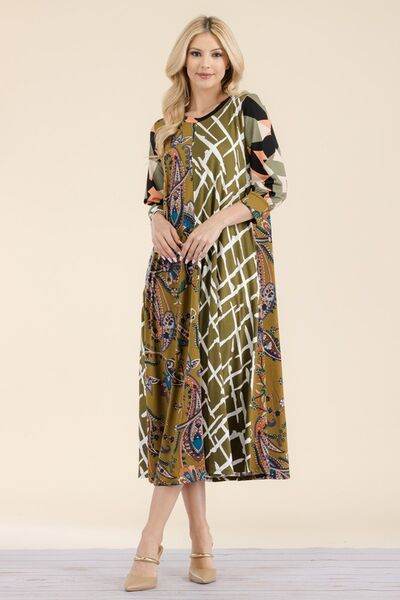 Celeste Paisley Contrast Tent Midi Dress Plus Size - us.meeeshop