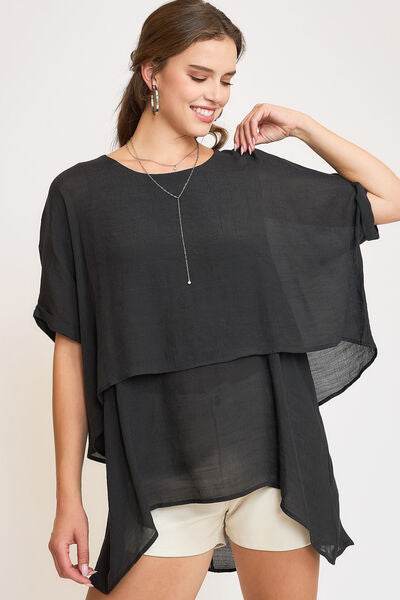 Umgee Cuffed Half Sleeve Layered Top Plus Size - us.meeeshop