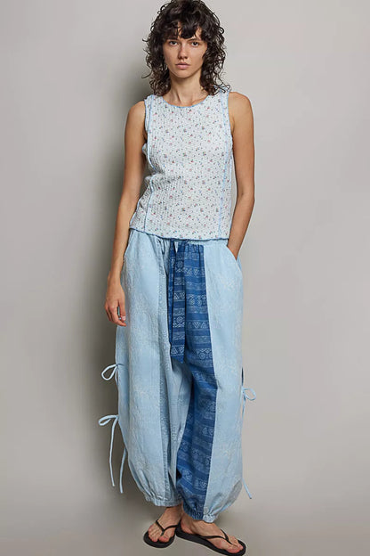 pol seam detail Pol Seam Detail Floral Round Neck Ribbed Tank view 5 (top) - shop at us.meeeshop