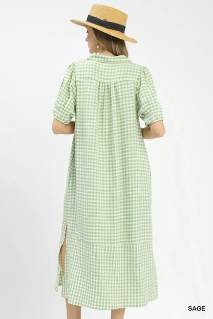 umgee gingham midi Umgee Gingham Midi Dress with Side Pockets view 3 (dress) - shop at us.meeeshop