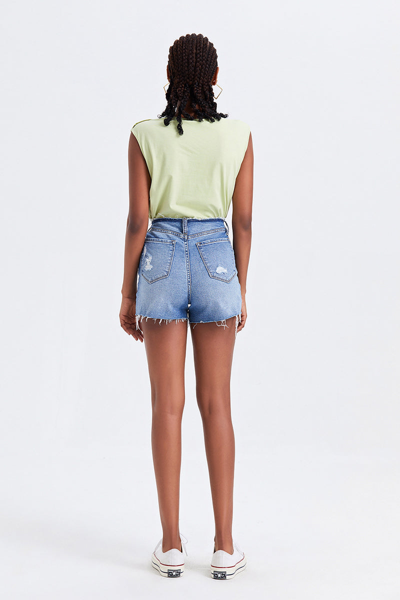 BAYEAS High Rise Bandless Denim Shorts | us.meeeshop