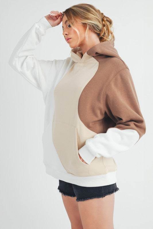 Aemi + Co Color Block Hoodie with Kangaroo Pocket - us.meeeshop