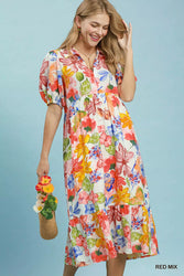 Umgee Watercolor Floral Tiered Midi Dress